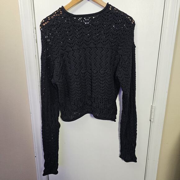 Cropped Open Cable Knit Sweater Womens Black Pullover Grunge Preppy Y2K 4 Tall - Picture 4 of 7